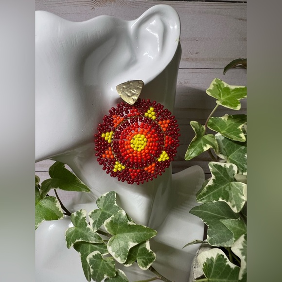 Red Boho Chic Dangle Earrings - Trendy Sun Beaded Dangle Earrings - - Picture 1 of 8